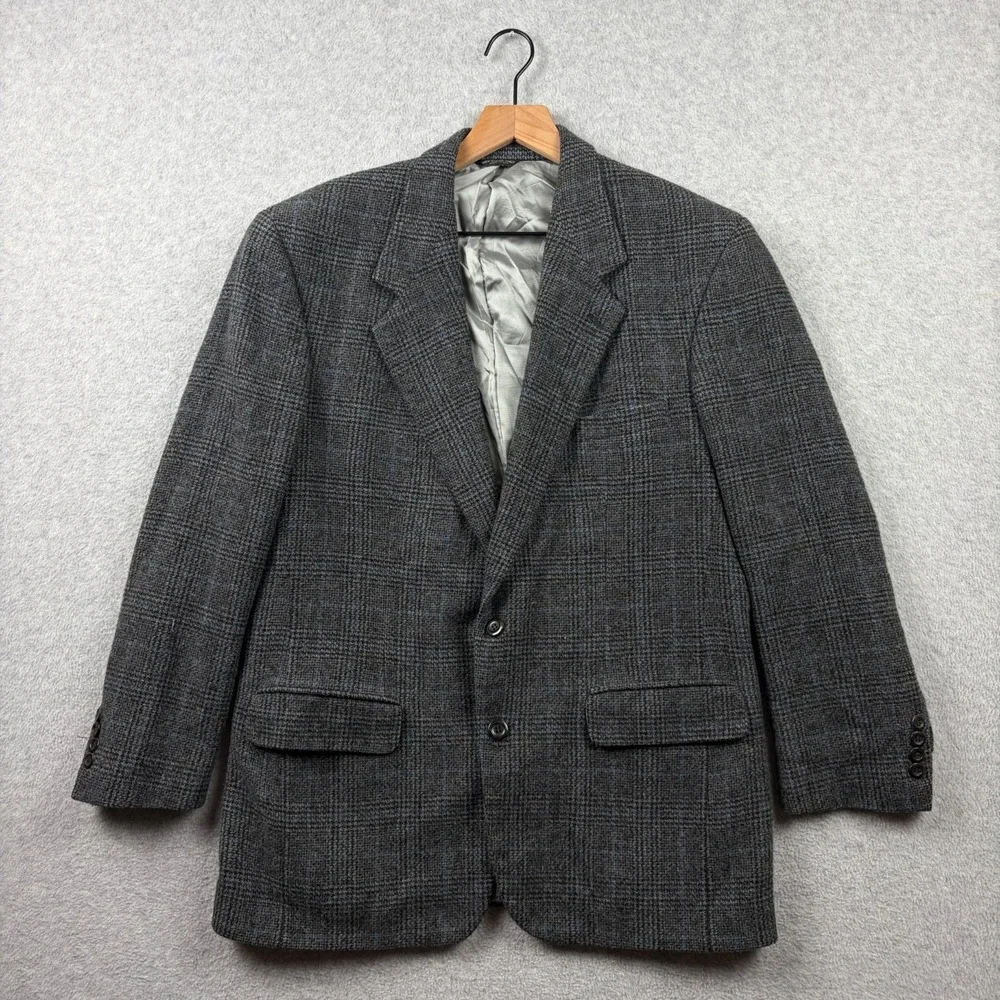 Vintage Lord Taylor Blazer Mens 42R Gray Camel Hair Glen Plaid Sport Coat USA